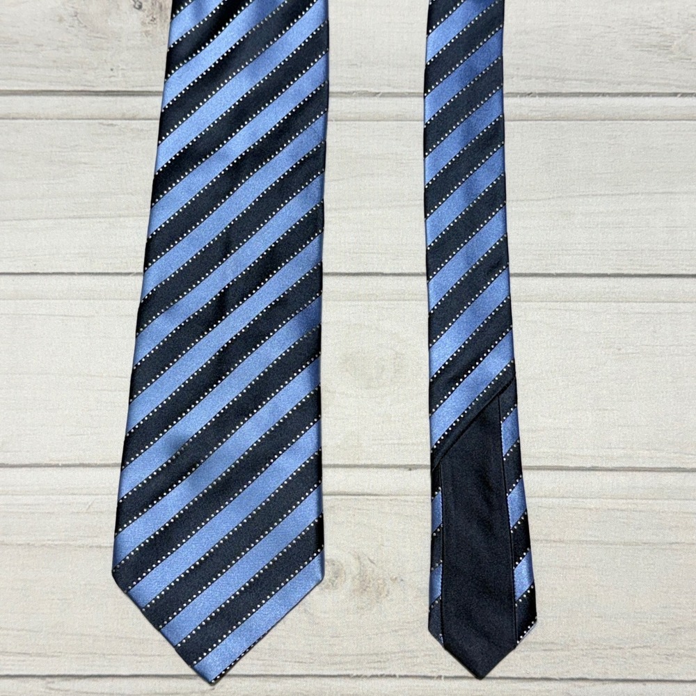 Italo Ferretti Necktie Blue Black Striped Silk Tie Handmade Italy Luxury